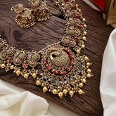Precious AD Stone Peacock Haram-Coral-Gold Bead-G14131